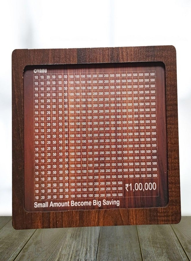 CVANU Wooden Mini Piggy Bank with Printed Money Saving Tracker Number Paste on Box for Kids| Donation Use| Money Saver (Brown)_522 - Image 1
